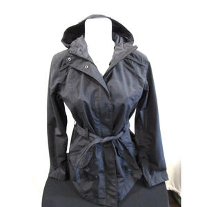 EUC! The North Face Black Hooded Belted Rain Windbreaker Jacket Women Sz M